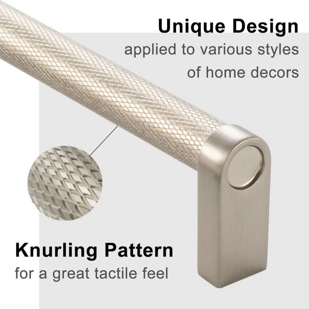 Set 5 Inch 5" Hole Centers Knurled Brushed Nickel Cabinet Drawer Pulls Handles